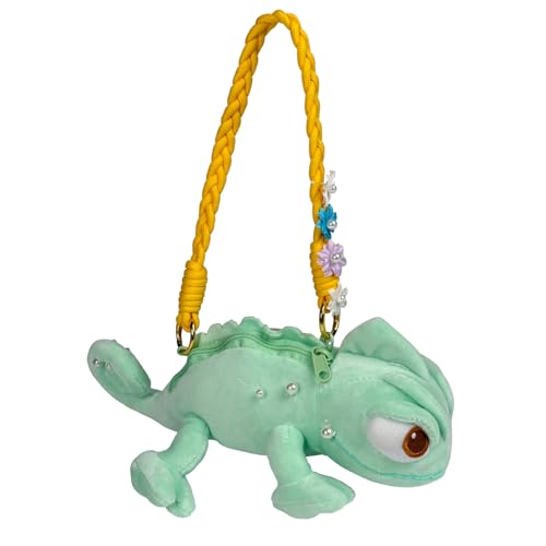 Giozakos Lizard Plush Toy and Shoulder Handbag - Chameleon Shape Fluffy Plush Detachable Strap Multi-Functional Storage, 9.5 Inch Cute Fashion Accessory for Theme Parks and Daily Outings
