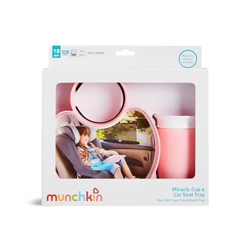 Munchkin Carseat Tray with Miracle 360 Sippy Cup for Toddlers 1-3 - Travel & Road Trip Accessory for Kids, Mess-Free Snacking and Spill Proof Drinking in The Car, Pink - image 7