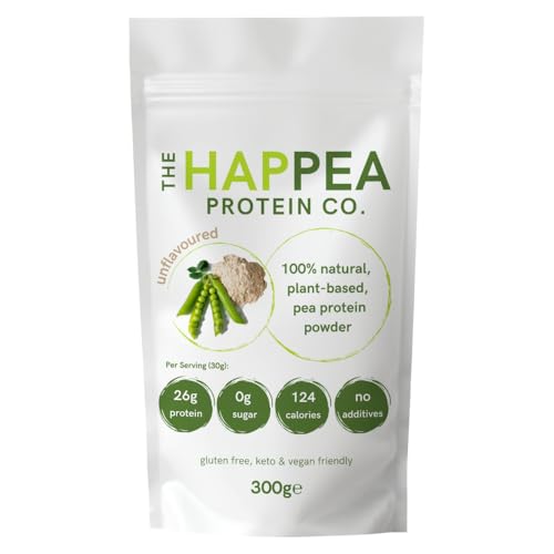 HAPPEA 300 g Hochwertiges Vegan Erbsenprotein Pulver - 85% Protein - Veganes Proteinpulver, Geschmacksneutral, Ohne Zucker, Ideal für Muskelaufbau & Diät, Hoch Löslich, 100% GVO-frei