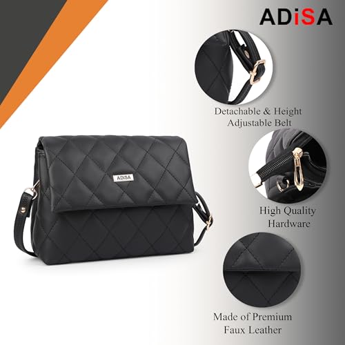 Image of ADISA Women's Girls Quilted Cross Body Sling Bag with Height Adjustable Belt (SL5169)