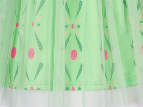 Henzworld Little Girls Anna Princess Tulle Tutu Dress Fancy Anna Costume Dress Up For Toddler Kids Short Flutter Sleeve Dress Halloween Cosplay Theme Party Outfit For Girls Green Size 4T 5T 4-5 Years thumb #8