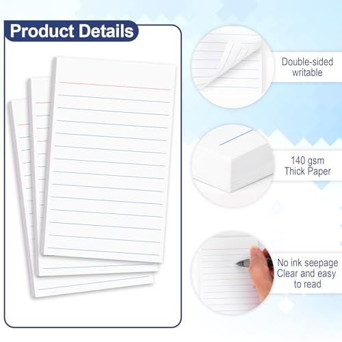 60 Pack 3 x 5 Index Cards Vertical Ruled Thick White Index Cards Lined Flash Cards Blank Red and Blue Ruled Lines Both Sides Note Cards for Record Idea To Do Lists Studying Office School Supplies - Image 3