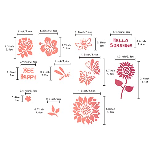 GORGECRAFT 6 Inch Flower Pattern Metal Stencil Roses Wood Burning Stencil Reusable Butterflies Journal Stencils Sunflowers Template Stainless Steel for Painting Wood Burning DIY Decorations - Image 3