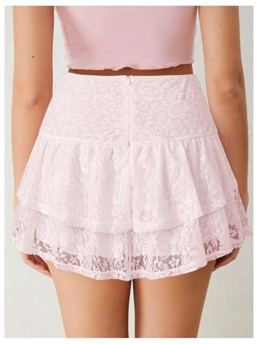 Verdusa Women's Coquette Ruffle Lace Mini Skirts Y2K Floral Ruched Layered Skirt2