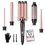 Ferro Arricciacapelli 5 in 1- Set 3 Tubi Piastra Capelli Onde Ceramica, Piastra Onde per Capelli 2 Température, Piastra per Onde con Ferri di Diverso Diametro,Spazzola per styling