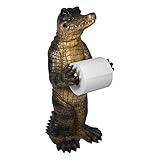 Rivers Edge Products Novelty Toilet Paper Holder Stand, 21.5 Inches Tall, 1 Roll TP Holder, Bath Accessories, Bathroom Decor, Western Decor or Rustic Home Decor, Green Poly Resin, Standing Alligator