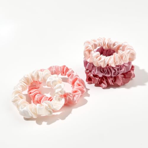 Image of Silk Hair Ties Satin Scrunchies - Small Mini Scrunchy for Women Thick Hair Accessories Cute Soft No Slip Hair Elastics Ponytail Holder for Curly Hair No Damage Hairties Gift for Girls