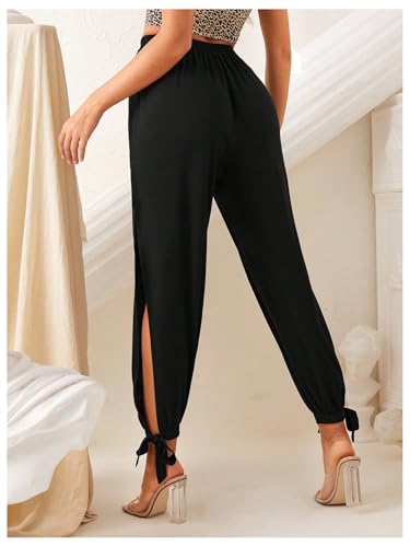 WDIRARA Women's High Waisted Slit Harem Pants Bow Tie Drawstring Cropped Trousers2