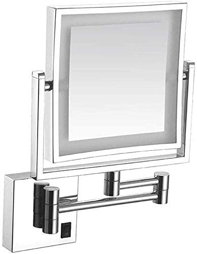 FBITE LED Light Up Mirror, USB ChargingMakeup Mirror, Double Side Magnifying Mirror 3x Magnification Extending Folding Chrome Finish Square Silver Countertop Vanity Mirrors