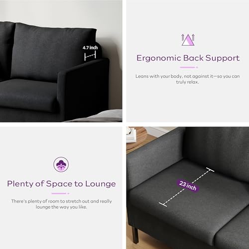Image of TYBOATLE Dark Grey Linen Small Couch Loveseat, 2-Seat Sofa for Living Room | Linen Fabric Upholstery, Love Seat, Mini Couch, Modern Design, Bedroom, Apartment, Dorm, Office, Small Spaces