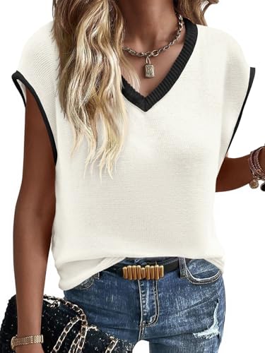 Image of Imily Bela Summer Cap Sleeve Sweater Vest for Women Casual V Neck Sleeveless Knit Pullover Tank Tops 2025 Spring Shirts