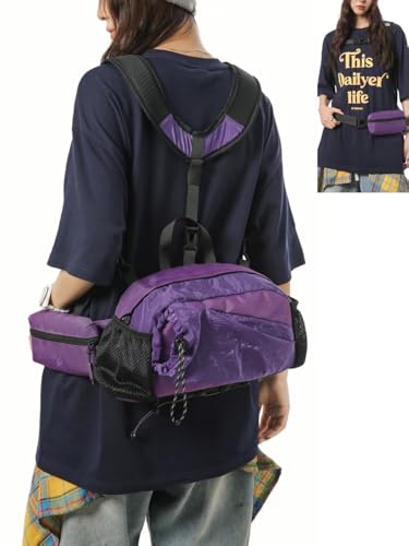 Lightweight Water-Repellent Nylon Chest Pack-Convertible Backpack with Multi-Pocket,Reflective Strip,Unisex for Outdoor Commute (purple)3