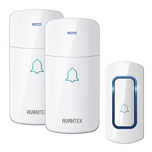 Funkklingel, AVANTEK D-3B Türklingel Funk Set, 400m Reichweite IP55 Aussen Wasserdicht Haustür Klingel mit 2 Empfänger, 52 Melodien, 5 Lautstärkestufen
