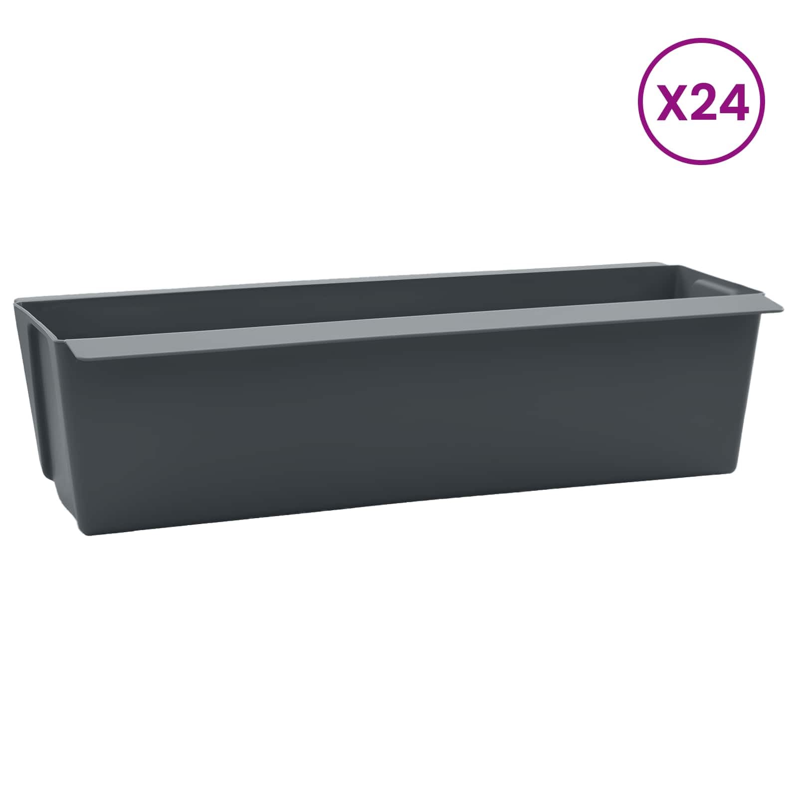 24er Set Blumenkasten für Euro-Paletten, Pflanzkasten aus robustem Kunststoff für Palettenmöbel, Moderner Balkonkasten für Kräuter und Blumen, Grau, 36 x 13,5 x 9,5 cm