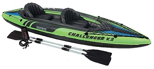 Image of Challenger K2, 2 Person Inflatable Boat for Flood Rescue, Adventure, Rafting, Fishing, with Oars & Air Pump, Inflatable I-Beam Floor for Comfort and Rigidity (68306)