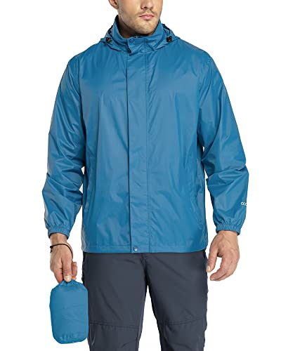 33,000ft Regenjacke Herren Leicht Wasserdicht Faltbare Regenmantel mit Kapuze Fahrrad Rain Windbreaker Windjacke Camping Outdoor Blau L