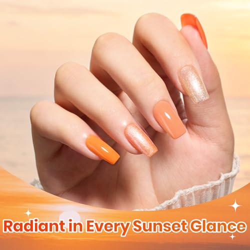 Image of Beetles Orange Gel Nail Polish Set - Summer Sunset Auras Shimmer Gel Polish, 6 Colors Sunrise Tangerine Coral Orange Gel Nail Art, Soak Off Uv DIY Salon Manicure Kit Gift for Women