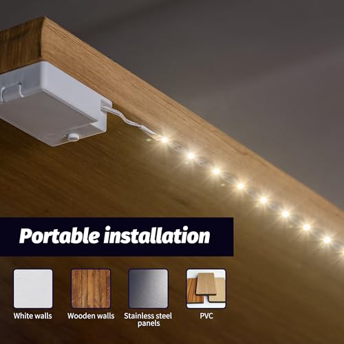Image of Battery Powered Under Cabinet Lighting, Wireless LED Strip Lights for Kitchen Under Cabinet Shelves Under Counter Closet Cordless Click Light (Warm White, 3 Pack)