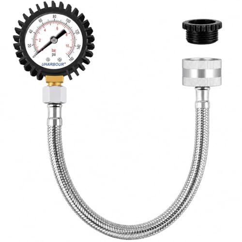 Uharbour Manomètre Eau 0-11 Bar avec Double Échelle 160 Psi – Raccord 3/4 BSP et 1/2 BSP, Montage par Bouton – Indicateur de Pression d’Eau avec...