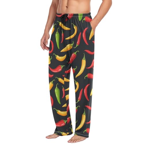 Yellow Red Hot Chili Peppers Pajama Pants Green Spicy Men's Pajama Bottoms Lounge Sleepwear PJs Lightweight Sleep Pants L4