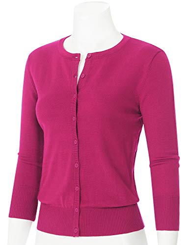 Image of Women's 3 /4 Sleeve Crew Neck Button Down Stretch Knit Cardigan Sweater (S-3XL)