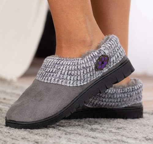 GreaterGood Purple Paw Comfy Clog Slippers Gifts for Women Mom Ladies Soft Knit Plush Lining Durable Indoor Outdoor Sole Cozy Animal Lover Footwear2