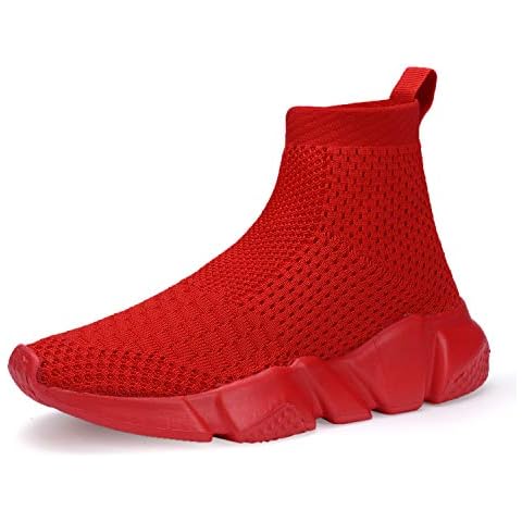 CHUI Girls Sock Breathable Sneakers Kids High top Shoes Boys Mesh Lightweight Casual Slip-On Athletic Running Walking Shoes (Little Kid/Big Kid) red Size 6.5 M US Cover