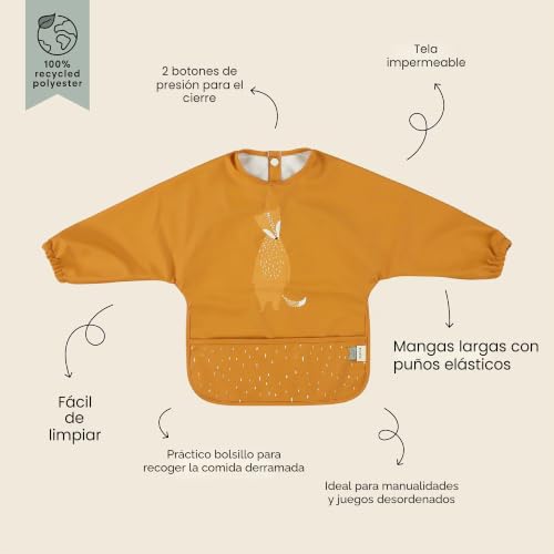 Miniatura 2 de Trixie Mr. Fox - Babero De Manga Larga Para Comida 6 Meses , Impermeable, Certificado Oeko-Tex, Color Naranja