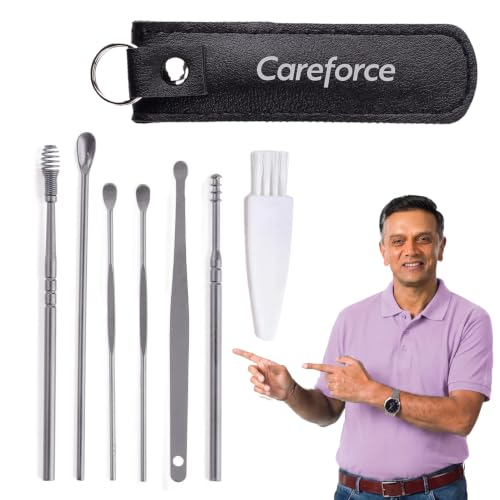 Image of Careforce Ear Wax Cleaner - Resuable Ear Cleaner Tool Set with Storage Pack - Ear Wax Remover Tool Kit with Ear Curette Cleaner and Spring Ear Buds Cleaner 6 Pcs Set Silver