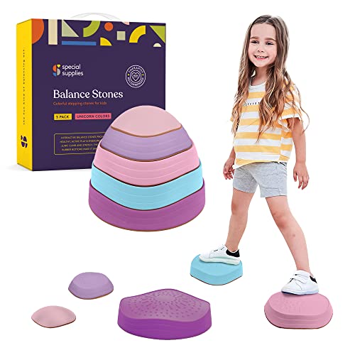 Special Supplies Stepping Stones for Kids, 5 Balance Indoor and Outdoor Blocks Promote Coordination, Balance, Strength, Child Safe Rubber, Non-Slip Edging, Stackable