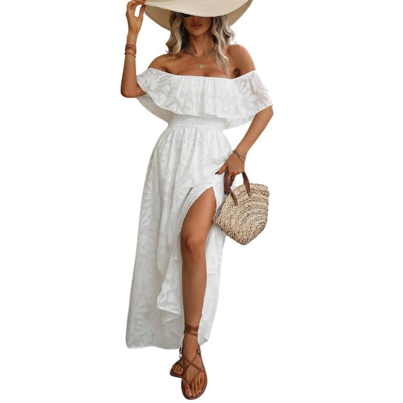 Women's One-Shoulder Long Dress – Casual & Flowy Maxi Outfit White