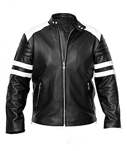 Fight Club Tyler Durden Brad Pitt Black Leather Jacket 2XS to 3XL (XXXL-Jacket CHEST-54)
