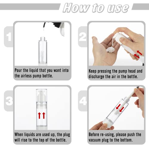 0.5OZ/15ML Clear Airless Pump Bottles, Lotion Dispenser Travel with Pump, Vacuum Plastic Travel Size Lotion Bottle for Foundation, Creams, Cosmetic(3 Pack)4