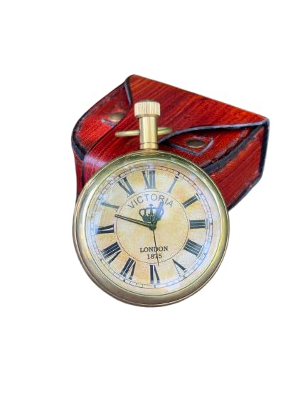 Antique Brass Pocket Watch 2" Marine Brass with Leather case-image-41