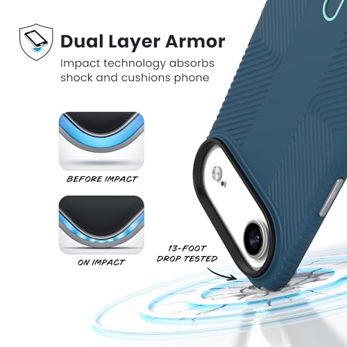 Image of Speck PRESIDIO2 Grip for iPhone 17 Air Case, ClickLock Interlock, Slim Protective Case, DEEP SEA /Silver Metallic /Spell Blue