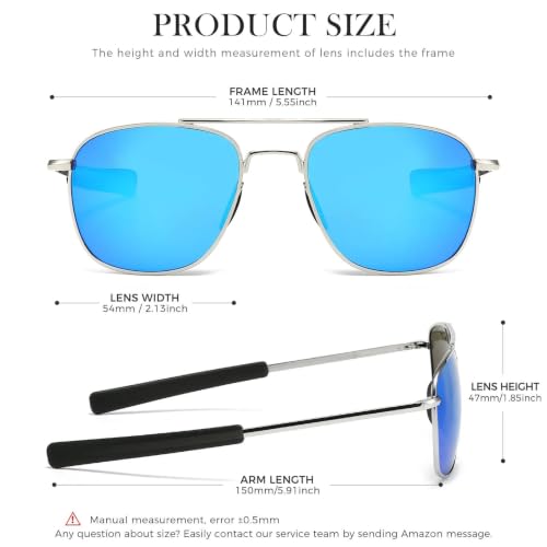 Image of SUNGAIT Real Glass Lens Sunglasses Military Style Pilot Aviator HD Shades with Upgraded Spring Hinge Bayonet Temples
