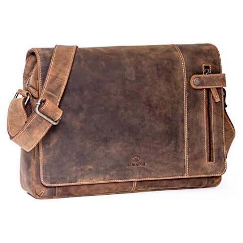 ALMADIH Genuine Leather Briefcase DYLAN Messenger brown vintage Handmade Satchel Business Work Bag Uni College School teacher Shoulder Tote Bag Cross-Body Laptop Courier Bag Cover
