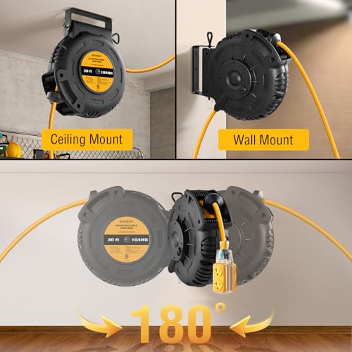 SURAIELEC 30FT Retractable Extension Cord Reel, 10AWG, 20A, ETL Listed by SURAIELEC - Used condition - Image 4