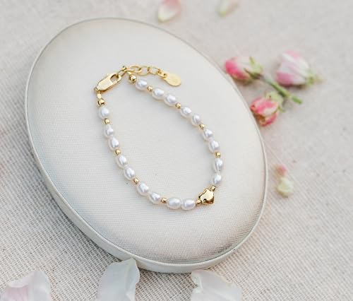 Cherished Moments Baby Girls or Children's Sterling Silver or Gold Plated Dainty Cultured Pearl Bracelet with Heart3