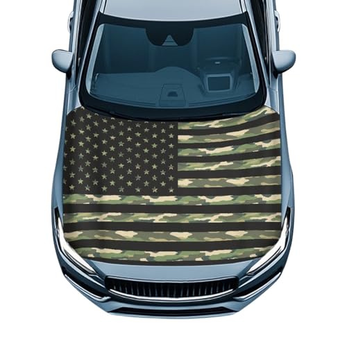 Image of Car Hood Cover Elastic Fabrics Waterproof Dustproof Auto Hood Decoration and Protection Removable Automotive Accessories for Vehicle Sedans, Camo Flag