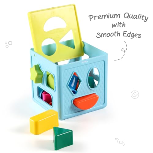 Image of INTELLIBABY Premium 18 Pcs Shape Sorter Cube-Montessori Sensory Learning & Stacking Toy for Babies & Toddlers 1-5 Years, Brain & Cognitive Development,Activity & Educational Toy for Kids,Birthday Gift