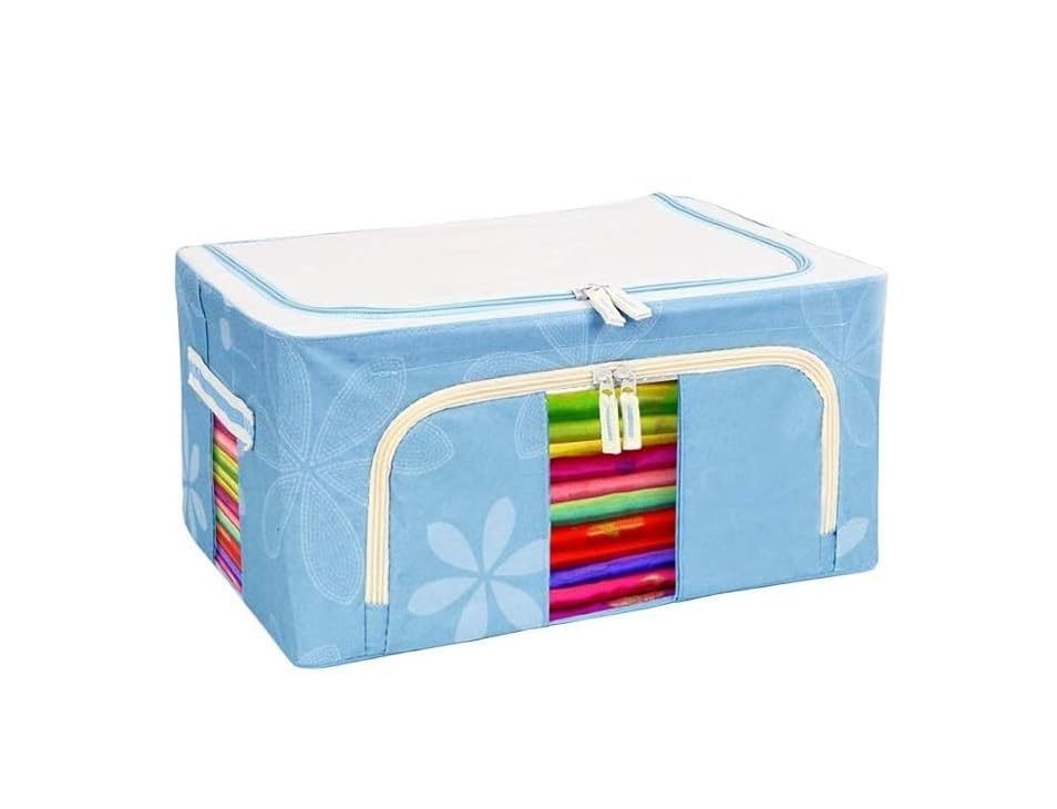 Image of Storage Box for clothes Cloth storage box wardrobe organizers (44 LTR Pack of 1, Skyblue Flower)