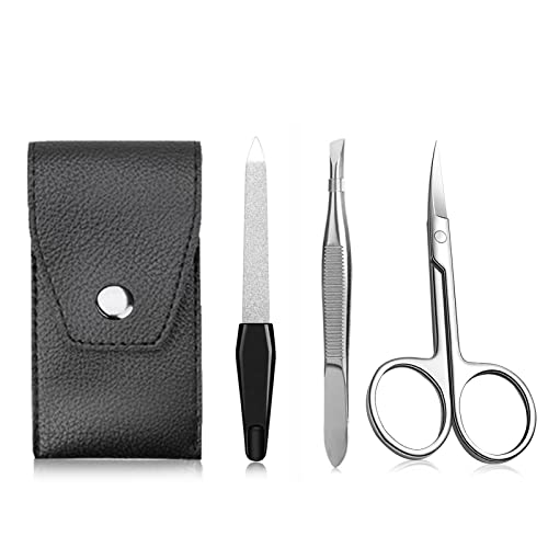 3 pcs Manicura Pedicura Set, Inoxidable Lima, tijeras y pinza de acero Kit, Set Uñas Acero Grooming Kit con estuche de cuero para hombres y mujeres