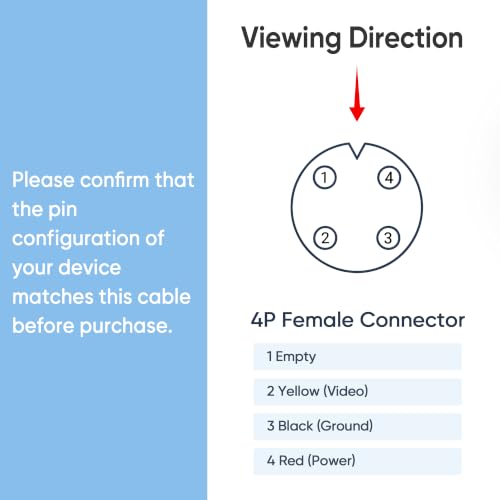 Image of RCA Plug to 4PIN Adapter Cable, 4Ft Connector Backup Camera to Dashcam Cord | Backup Camera Video Cable CVBS RCA Male Connector to 4P Female Adapter Wire，Rear View Camera Video to Mirror Cam Cable