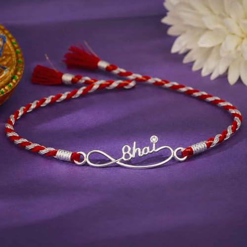 Image of Clara 925 Sterling Silver Rakhi with Roli Chawal for Bhai | Gift for Brother on Rakshabandhan | Men & Boy Bracelet