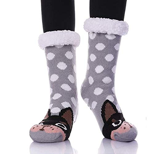 asdas Slipper Socks for Women with Grippers Non Slip,Fuzzy Socks Gray Dot Dog Non Slip Indoor Animal Grippers Grip Socks Warm Fleece Socks Non Skid Socks Soft Fluffy Socks Warm Cozy Fleece-Lined with