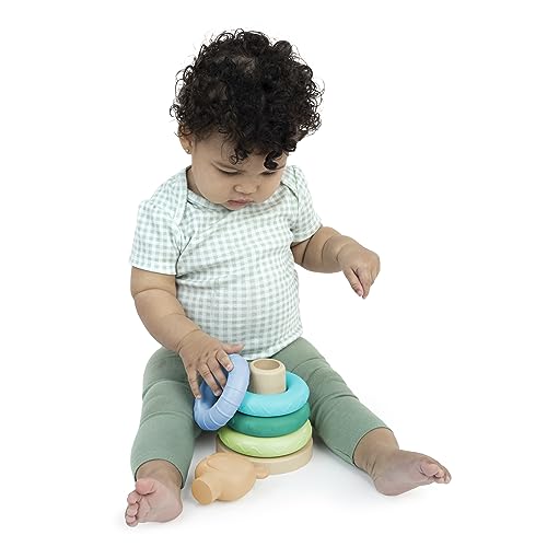 Image of Ingenuity: ity Cutie Stacks, 4 BPA-Free Rings, Faux Wood Stand, Bear Topper, Unisex, for Ages 6 Months and Up - Nate (Pack of 6)