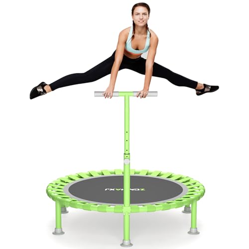 Image of ZCMHAXJ Foldable Mini Trampoline, 40 inch Rebounder Trampoline for Adults & Kids, 450lbs Capacity with T-Shaped Adjustable Bar, Indoor Fitness Workout Exercise Equipment