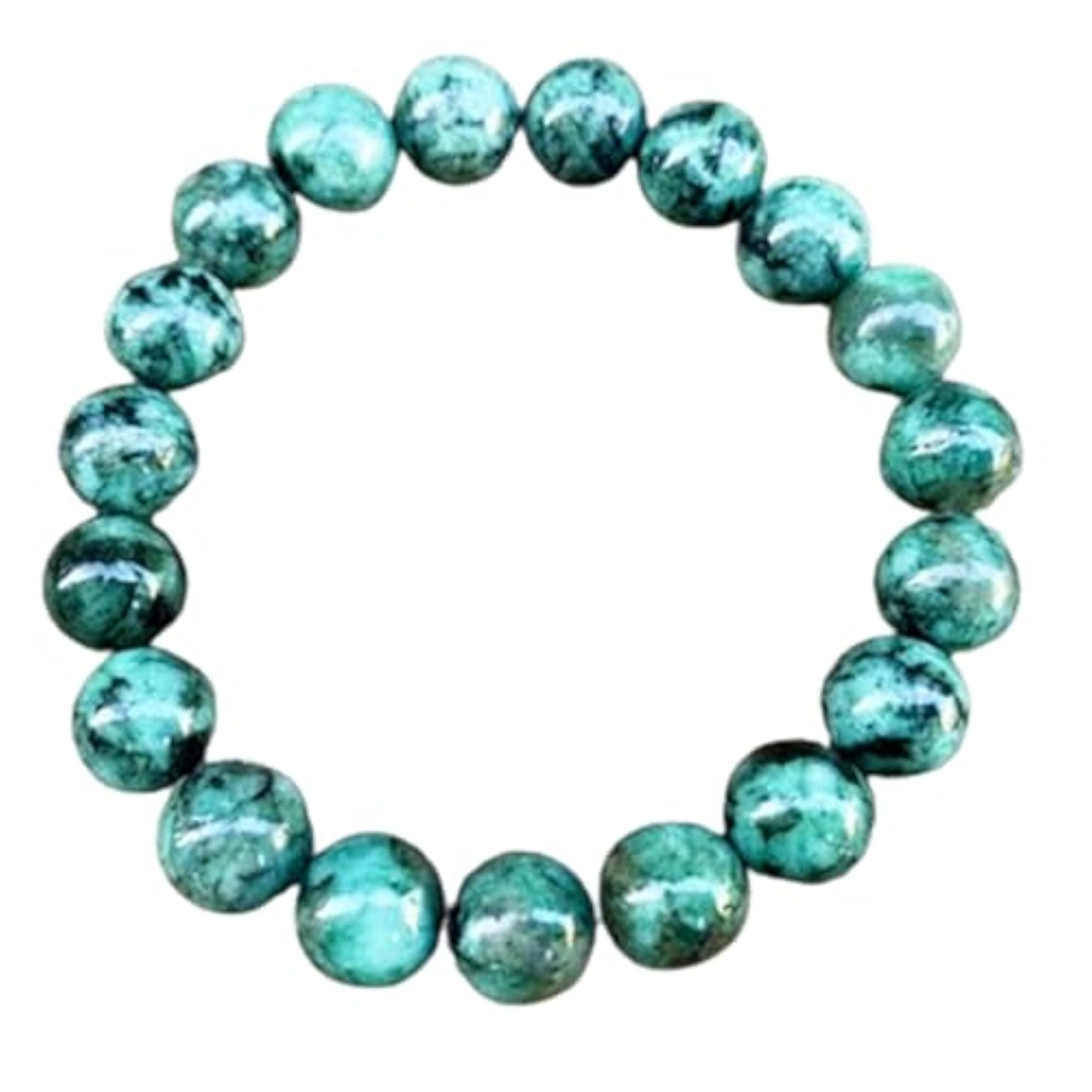Natural Emerald 10mm Smooth Cut Beads Stretchable Bracelet, Unisex