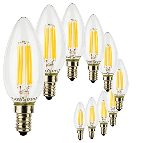 SUNSEED 10 X E14 6W (Equivalent to 60W) Sapphire Filament LED Candle Light Bulb C35 Warm White 2700K, Pack of 10